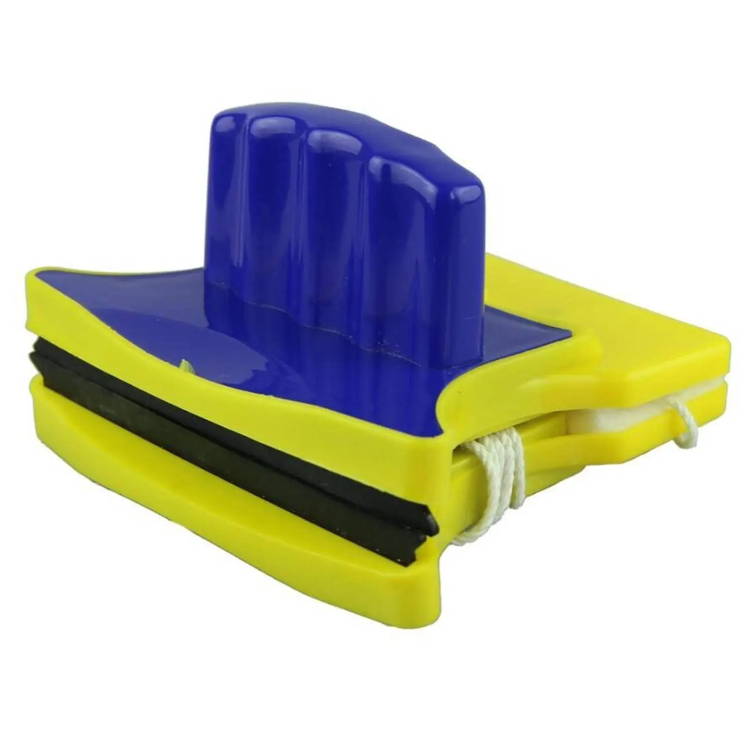 Limpiavidrios magnético de doble cara, amarillo y azul, con cuerda de seguridad.