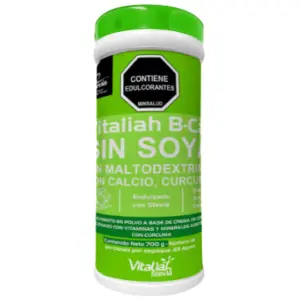 B-Cal Malteada Vitalia sin soya, endulzada con stevia, con calcio y curcuma.
