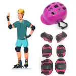 Kit de protección infantil para patinaje: casco rosa, rodilleras y coderas.