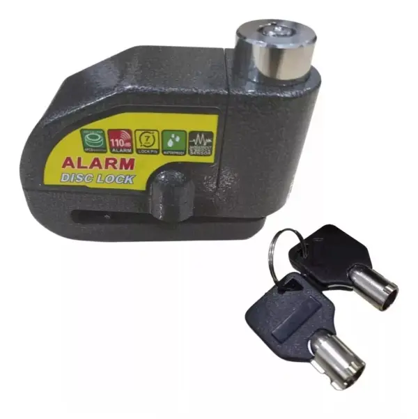 Candado de disco de motocicleta con alarma de 110 dB, impermeable, con dos llaves.