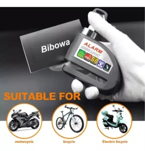 Kit de seguridad para moto: candado manillar y freno disco con alarma Bibowa para motocicleta, bicicleta y bici eléctrica.