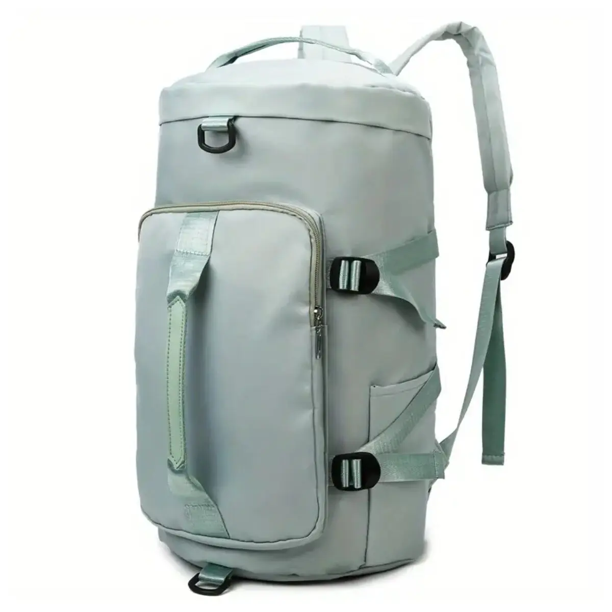 Bolso morral grande de espalda gris claro, versátil para viajes y gimnasio, con múltiples compartimentos y correas ajustable…