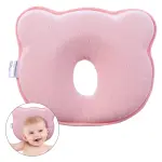Almohada para bebé con forma de oso previene cabeza plana. Rosa.