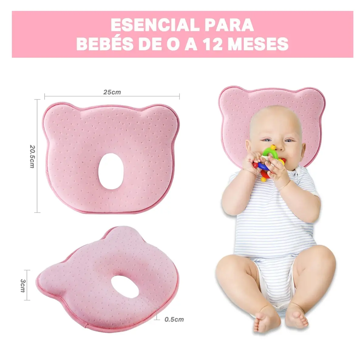 Almohada para bebé, cojín para prevenir cabeza plana, esencial de 0 a 12 meses.