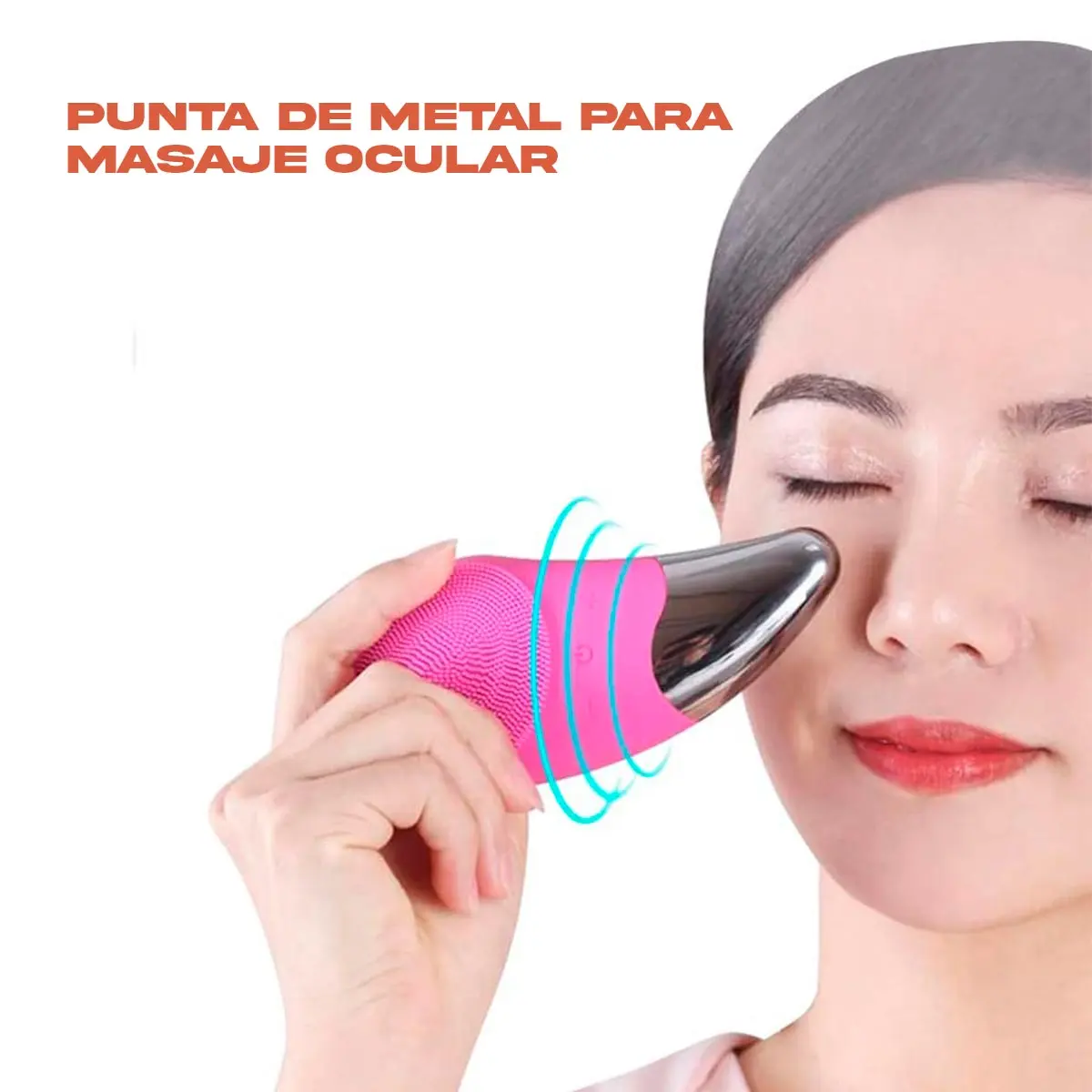 Masajeador facial limpiador con punta metálica para contorno de ojos.