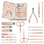 Kit profesional 18 pz manicura pedicura, herramientas de acero inoxidable, color oro rosado.
