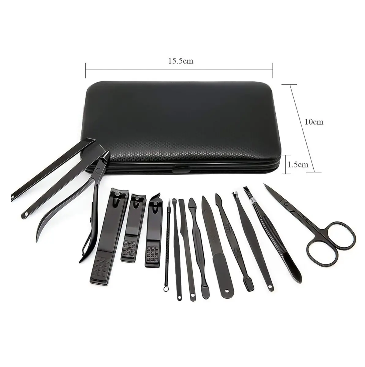 Kit profesional de manicura y pedicura de 18 piezas negro con estuche.