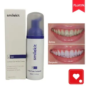 Smilekit espuma correctora de color morado para dientes: antes y después, paquete x2.