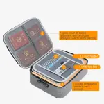 Maletín organizador gris con compartimentos para pasaportes, tarjetas, USB y documentos.