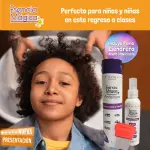 Niño con tratamiento anti piojos Esencia Mágica, ideal regreso a clases con peine.