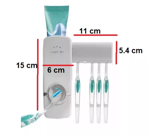 Dispensador automático de crema dental Touch Me con soporte para 4 cepillos.