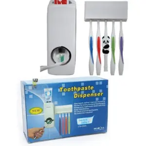 Dispensador de crema dental automático Touch Me con soporte para 5 cepillos, color blanco.