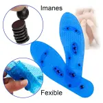 Plantillas terapéuticas azules flexibles con imanes, ideales para alivio del dolor y bienestar.