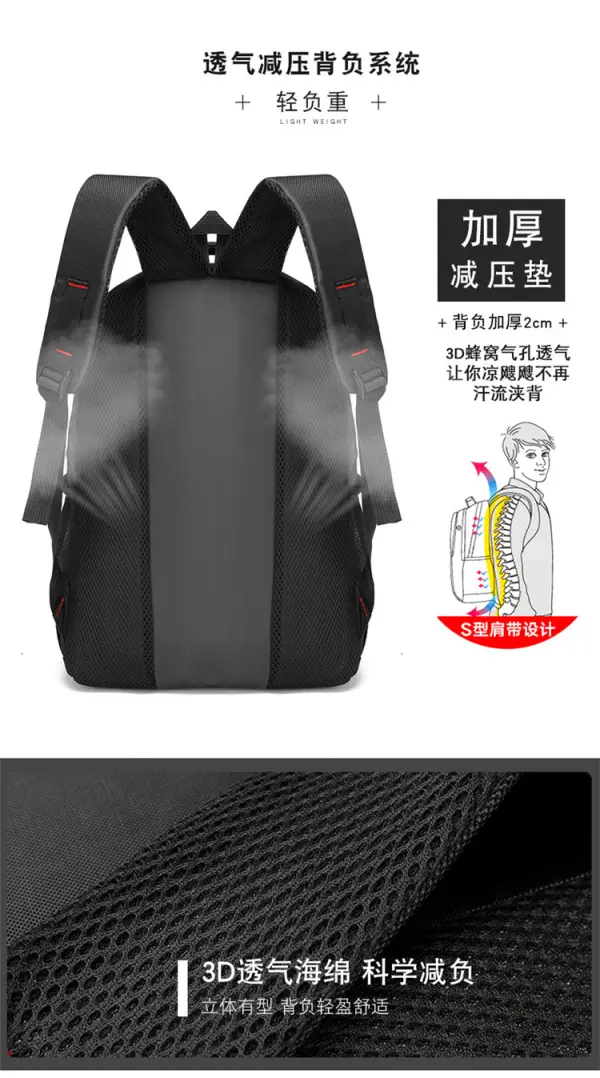 Morral negro con diseño ergonómico y sistema de ventilación para hombres, ideal para uso casual.