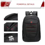 Bolso morral negro para hombre, diseño casual, con detalles rojos y cremalleras.