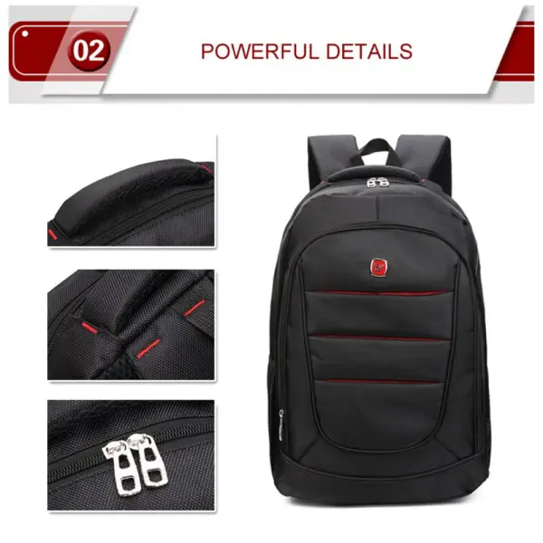 Bolso morral negro para hombre, diseño casual, con detalles rojos y cremalleras.