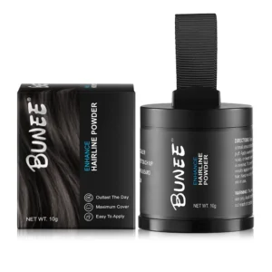 Bunee Hairline Optimizer 10g en negro, polvo corrector para cabello y barba.