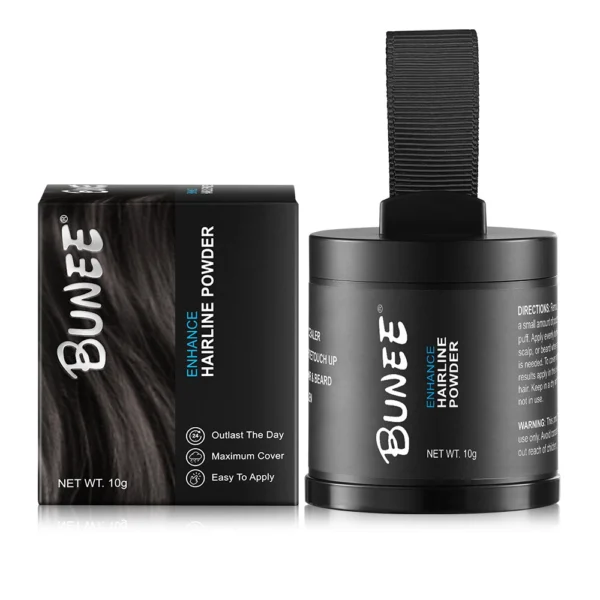 Bunee Hairline Optimizer 10g en negro, polvo corrector para cabello y barba.