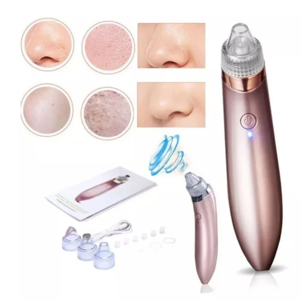 Extractor de puntos negros y espinillas: dispositivo de cuidado facial con puntas y manual de instrucciones.