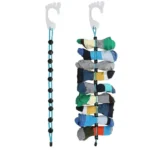 Set x2 Gancho organizador de medias para colgar y secar, diseño pie, con clips negros y cordón azul.