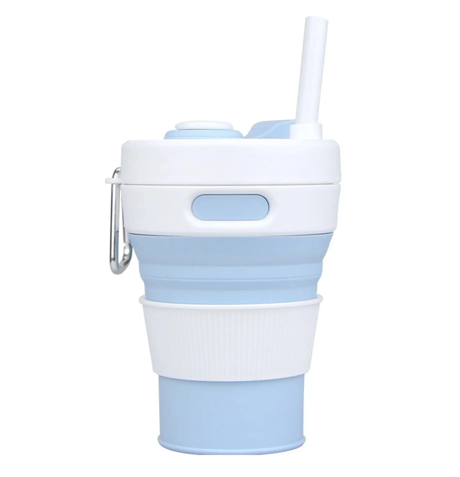 Set x2 Taza Para Café En Silicona Plegable con Tapa y Pitillo Azul y Blanco