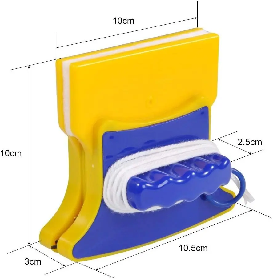 Limpiavidrios magnético Magnetic Cleaner amarillo y azul, 10.5x10x3cm, con cuerda de seguridad.