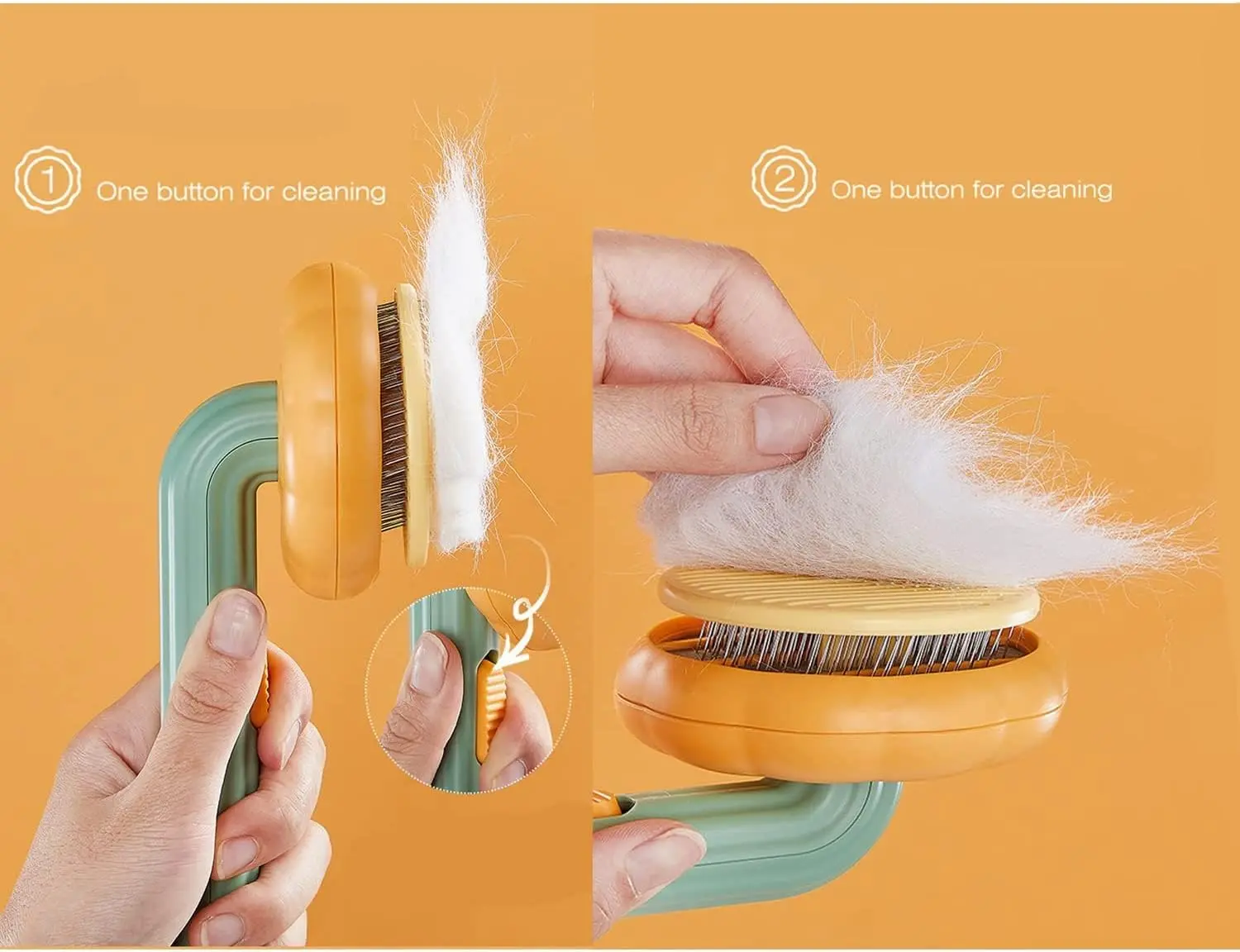 Cepillo removedor de pelo Pet Brush con sistema de autolimpieza en un solo botón.