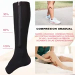 Medias de compresión con cremallera, 30-100%, para aliviar piernas cansadas y mejorar circulación.