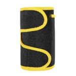 Faja de brazo de neopreno negro con borde amarillo, para ejercicios y entrenamiento.