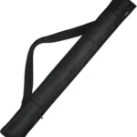 Estuche negro para taco de billar en lona con correa para llevar al hombro, texto "cosmos" visible.