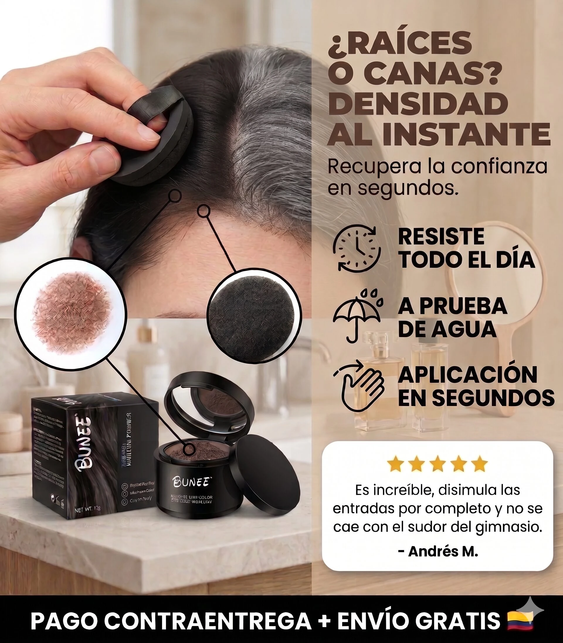 Set x2 Bunee polvo relleno capilar 10g marrón oscuro, disimula entradas y define contorno facial.