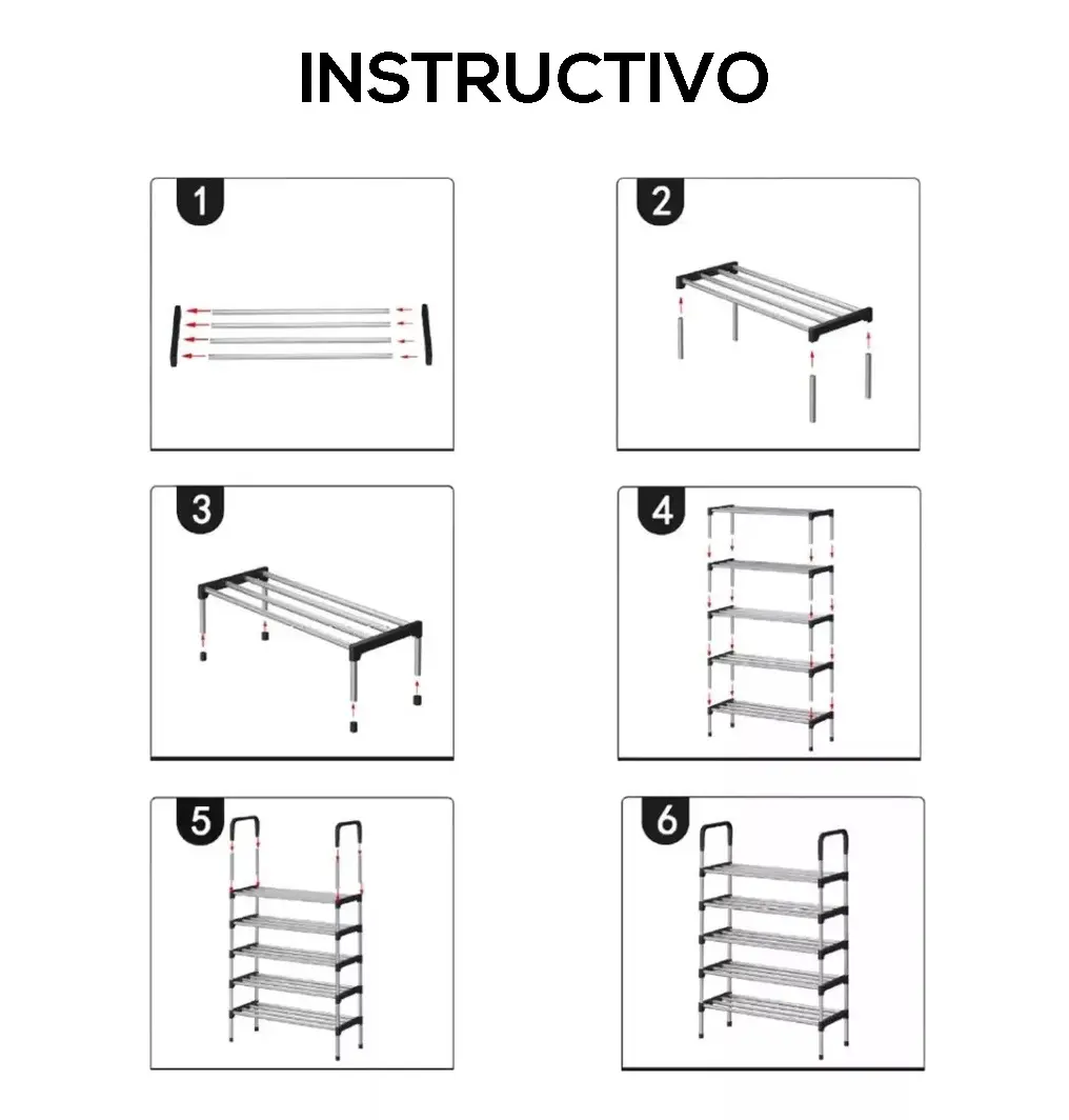 Instrucciones de montaje para zapatero organizador de 6 niveles.