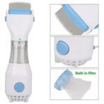 Cepillo eléctrico V-Comb para eliminar piojos y pulgas con filtro integrado y peine metálico.