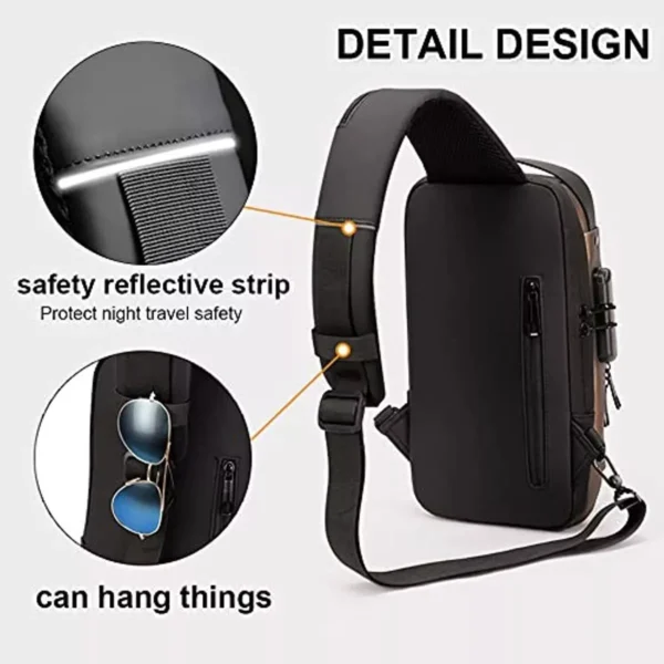 Bolso cruzado antirrobo con detalles reflectantes para colgar objetos.