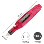 Kit pulidor de uñas eléctrico rojo, 16 cm de largo, 2.4 cm de ancho. Incluye adaptador US.