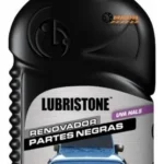 Kit Lubristone para renovar y proteger partes negras de vehículos, con demostración antes y después.
