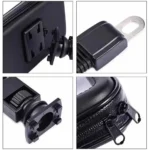 Soporte para celular impermeable para moto con montaje giratorio y cierre doble.