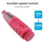 Kit pulidor de uñas eléctrico rosa con control de velocidad variable de 3000 a 20000 RPM.