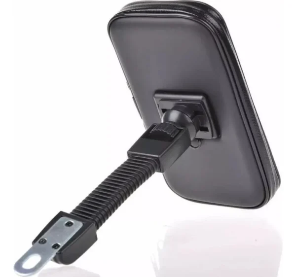 Soporte para teléfono de moto impermeable, con brazo flexible y base adaptable para montaje.