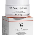 Crema hidratante V7 Deep Hydration Bioaqua con texto en chino e inglés, tarro blanco sobre caja.