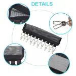 Organizador de gorras negro con clips metálicos y malla. Ideal para exhibir y almacenar.