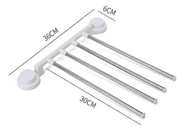Soporte de toallas con ventosas, 4 barras giratorias de acero inoxidable y 30cm de largo.