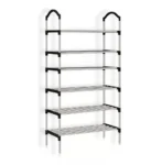 Zapatero organizador de 6 niveles con estructura metálica y horizontal para guardar zapatos y objetos.
