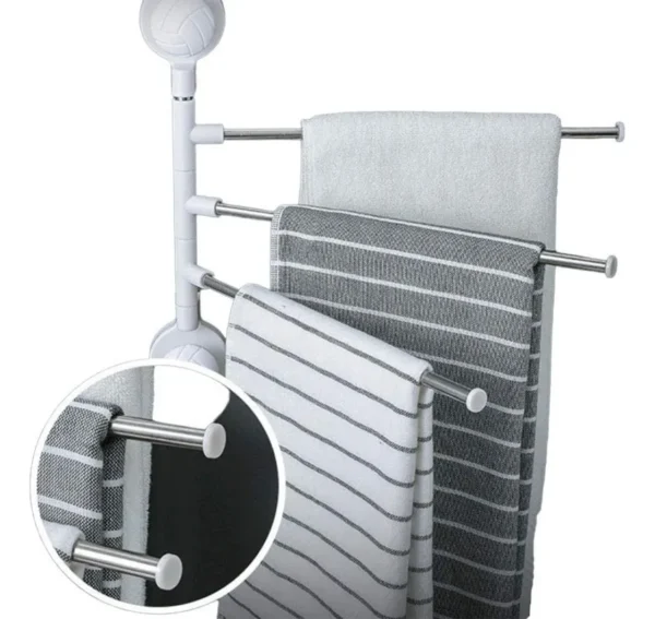 Soporte giratorio para toallas con ventosas, ideal para baños y cocinas.
