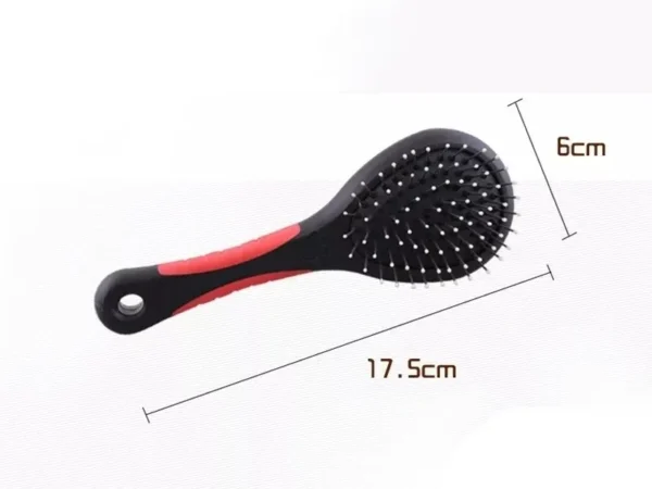 Cepillo para mascotas doble cara, negro con detalles rojos, 17.5cm largo y 6cm ancho.