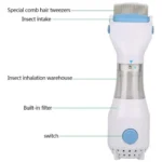 Cepillo V-Comb eléctrico para piojos y pulgas, succiona insectos y los atrapa en un filtro.