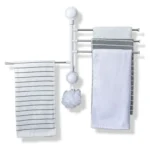 Soporte para toallas de baño con ventosas y barras giratorias, blanco