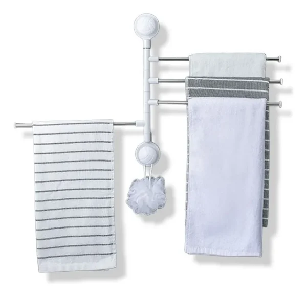 Soporte para toallas de baño con ventosas y barras giratorias, blanco