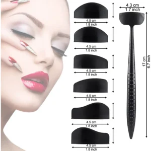 Kit plantillas 6 en 1 para sombra de ojo, con medidas y aplicador para maquillaje profesional.