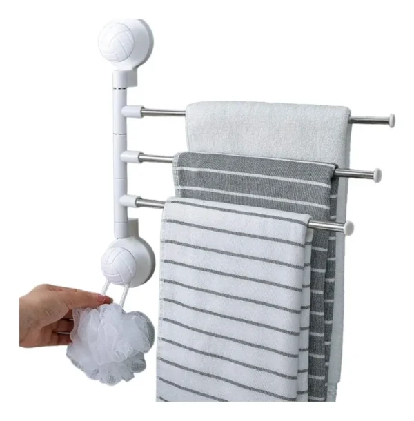 Soporte giratorio para toallas con ventosas, 3 barras, ideal para baño.